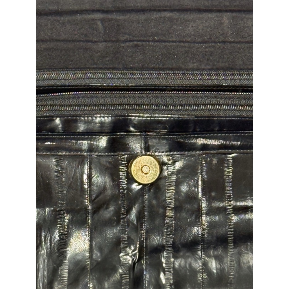 Vintage Black Eel Skin Leather Clutch Bag Oversized Paneled Envelope Handbag - Picture 4 of 10